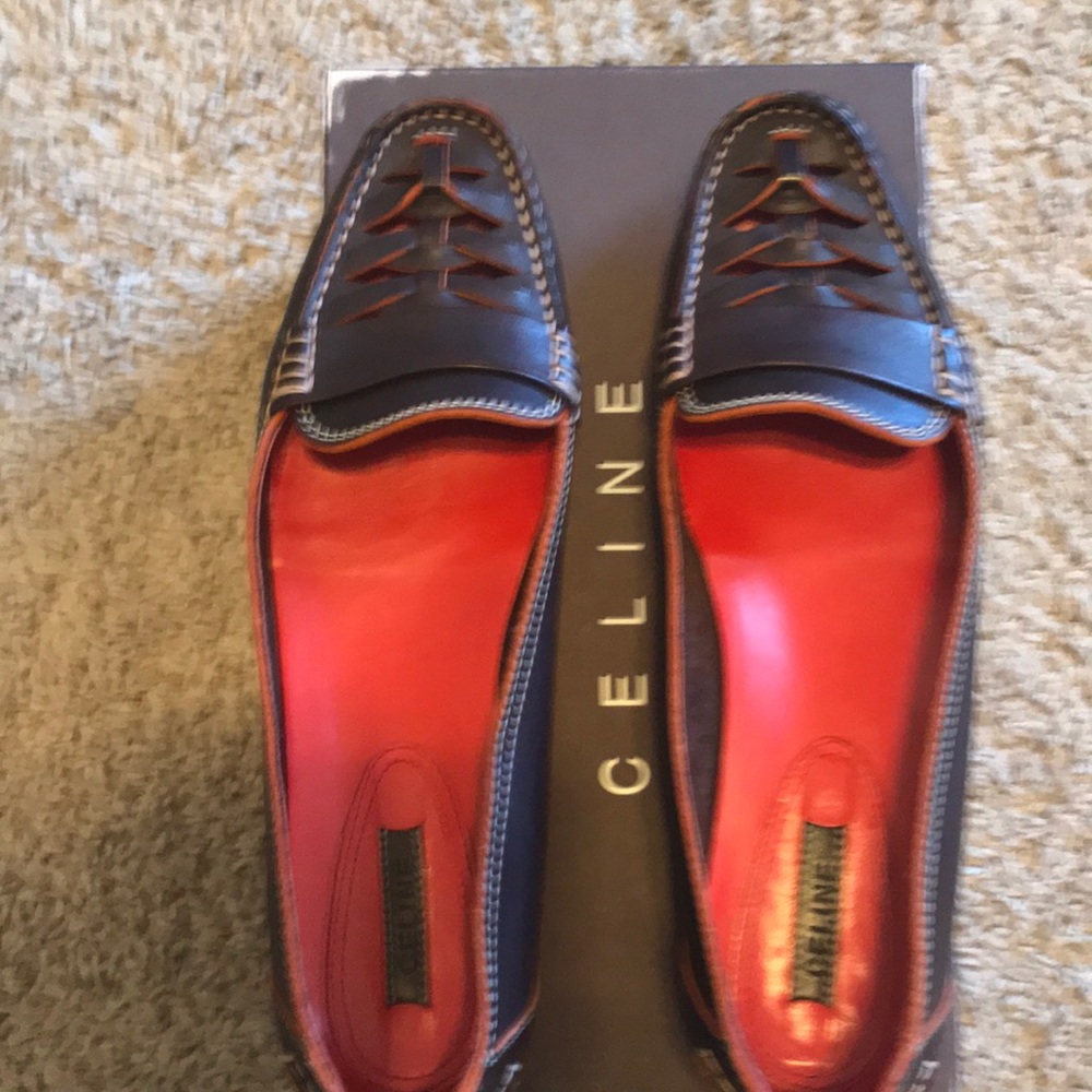 Like new! Celine brown loafers w/orange insert 9.5